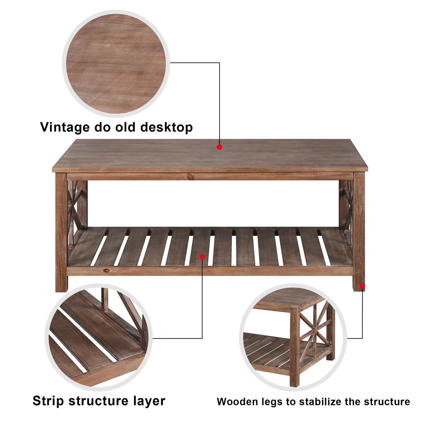 52''W  Handcrafted Coffee Table In Front Of The Sofa Or Loveseat For Living Room(Brwon)