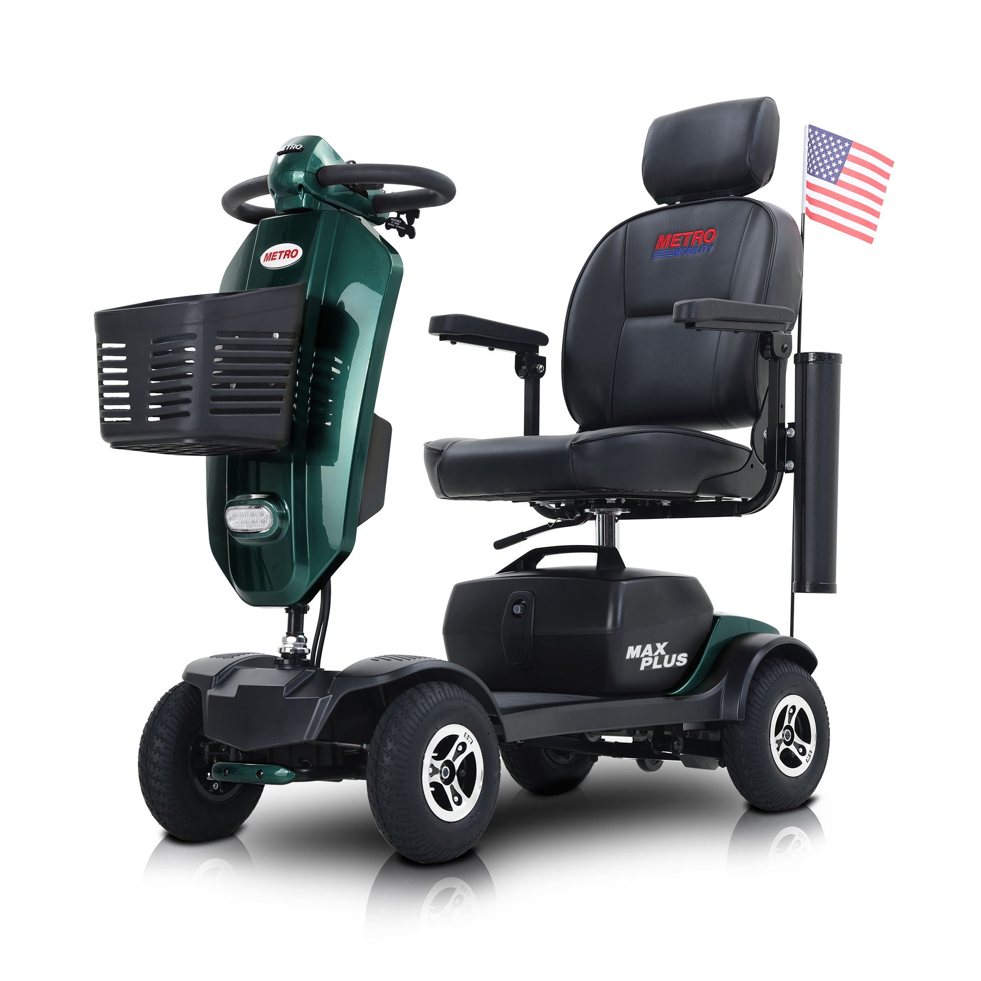 Max Plus - 4 Wheels Outdoor Compact Mobility Scooter With 2 Pieces X 20Ah Lead Acid Battery, 16 Miles, Cup Holders & USB Charger Port
