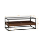 47.24"Rectangle Glass Coffee Table with storage shelf and metal table legs , Home Furniture for Living Room