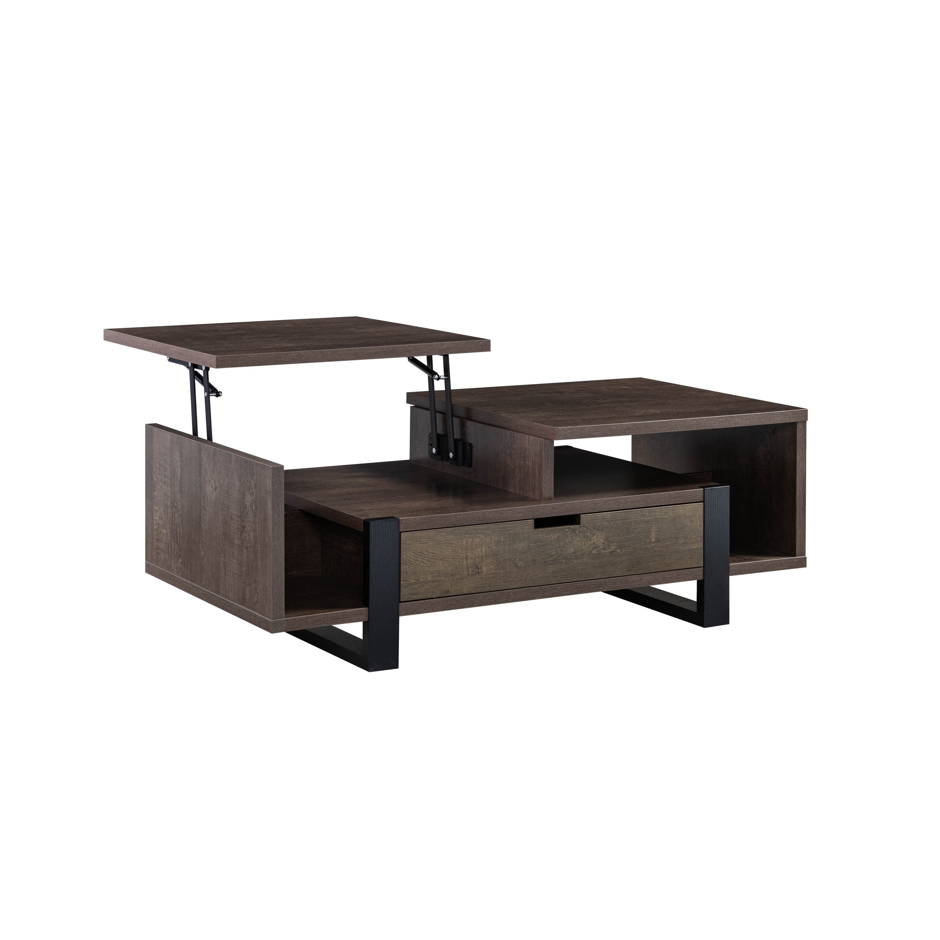 Contemporary Coffee Table with Drawer and Lift Top Table Top - Dark Brown