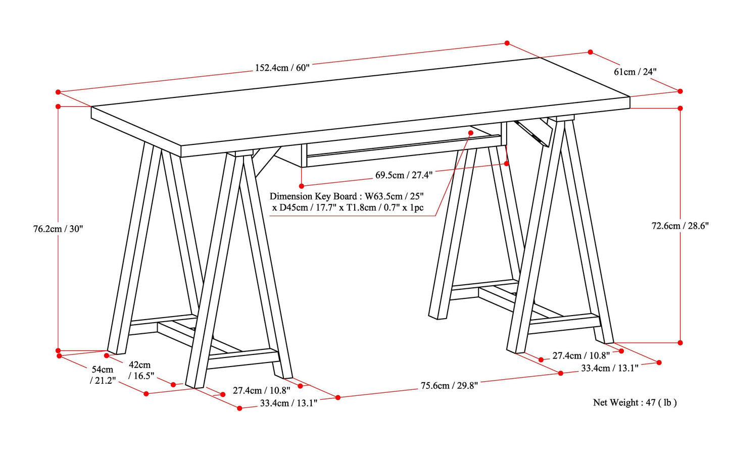 Sawhorse - Desk - Dark Chestnut Brown